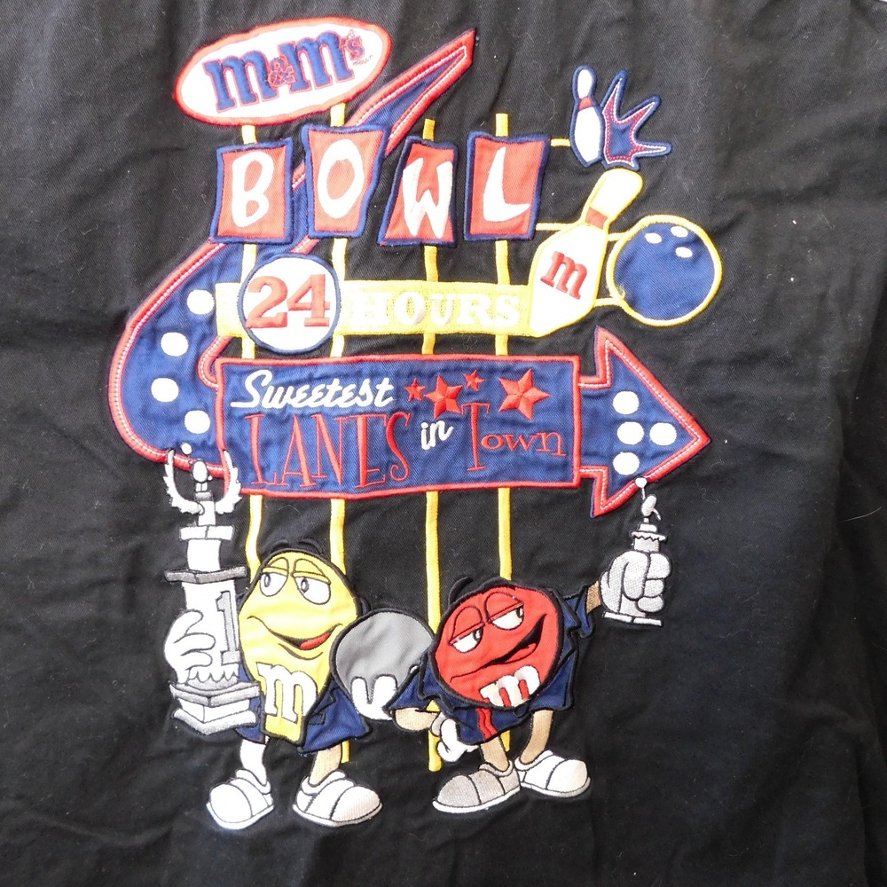 Bowling M&Ms Embroidered Shirt Men's L Sweetest Lanes in Town Retro 50s Diner